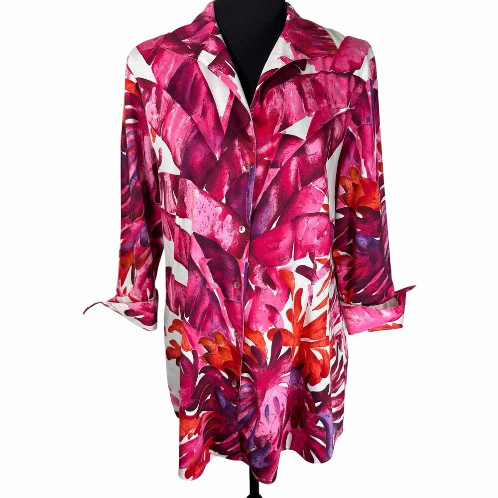 Lafayette 148 Womens Size 10 Floral Button Up Blouse Top Shirt Cotton Resort